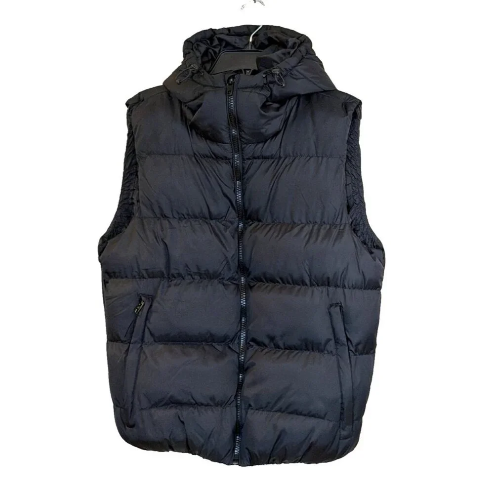 French Connection Women's Black Hooded Winter Puffer Zip Front Vest Size Medium